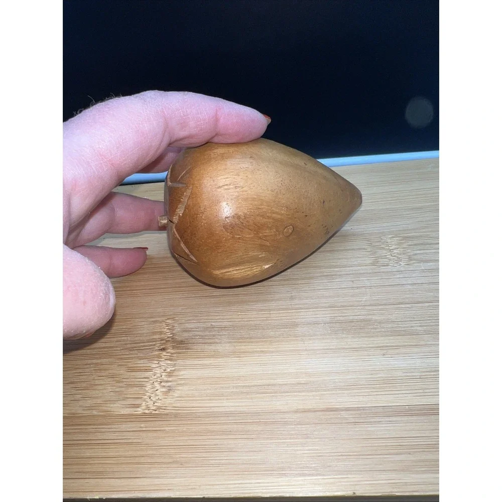MCM Vintage Carved Wood Bowl W Fruit Pieces Grapes Apple Pear Mid Century Wooden